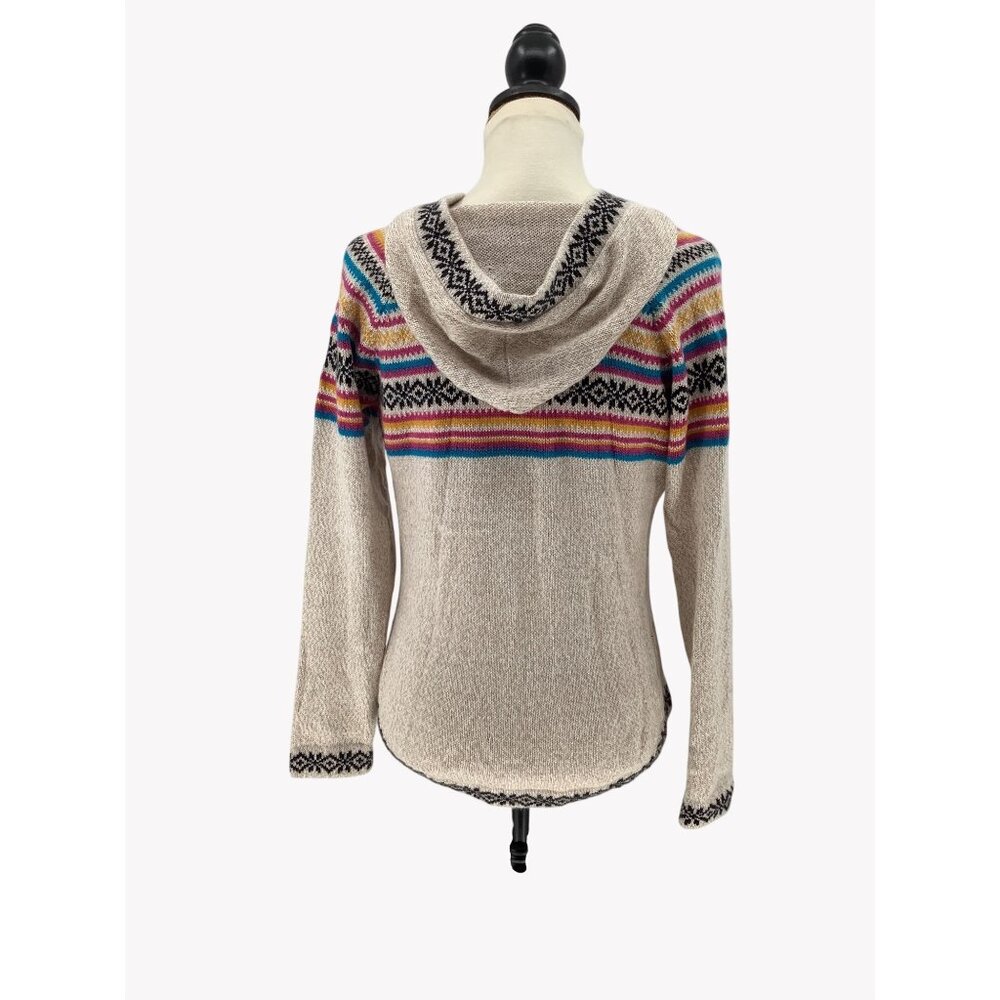 Kiss My Alpaca Multicolor Knit Hoodie Pullover Sweater Lace-Up Neck Women Size M - Picture 5 of 8
